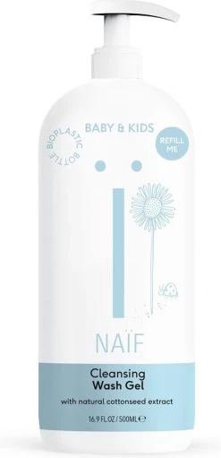 Naïf Reinigende Wasgel Pompfles - Baby En Kind – 500ml – Met Natuurlijke Ingrediënten -Babyartikelen Winkel 580x1200 1