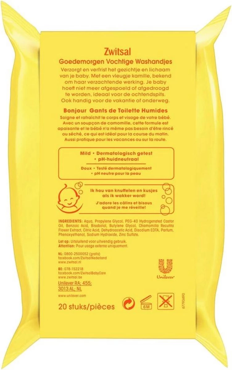 Zwitsal Goedemorgen Baby Vochtige Washandjes - 20 Stuks 2 Zwitsal Goedemorgen Baby Vochtige Washandjes - 20 Stuks - Afbeelding 2
