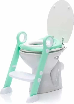 Zavelo Toilet Trainer Met Trapje | Brilverkleiner Met Handvaten En Opstapje | Opvouwbaar Toilet Met Afneembaar Zitje | WC Zindelijkheids Training Voor Jongens/Meisjes | Urinoirs Voor Kind/Peuter Van 2 Tot 7 Jaar | Mint