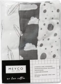 Meyco Clouds/Dots/Feathers Hydrofiele Doeken - 3-pack - Grey - 70x70cm -Babyartikelen Winkel 870x1200 4