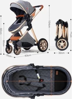 Merkloos Kinderwagen 3-in-1 – Luxe Kinderwagen - Buggy – Wandelwagen - Multifunctioneel – Opklapbaar – Incl Autostoel – Donkergrijs -Babyartikelen Winkel 877x1200 3