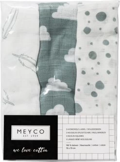 Meyco Clouds/Dots/Feathers Hydrofiele Doeken - 3-pack - Stone Green - 70x70cm