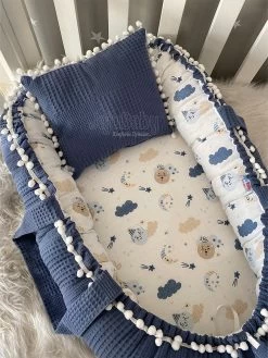 Jaju Baby - Babynestje En Hoofdkussen - Organische Katoen - Antibacterieel Babynestje - Anti-Allergisch Babynestje - Spijkerbroek Blauw - 74 X 40 Cm -Babyartikelen Winkel 901x1200 5