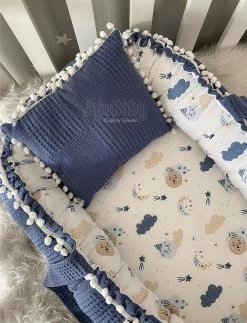 Jaju Baby - Babynestje En Hoofdkussen - Organische Katoen - Antibacterieel Babynestje - Anti-Allergisch Babynestje - Spijkerbroek Blauw - 74 X 40 Cm -Babyartikelen Winkel 918x1200 5