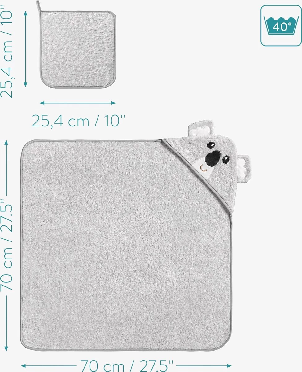 Navaris Badcape Met Capuchon Voor Baby - Set Met Badcape En Washandje - 100% Bamboe - Voor Baby's Van 0-12 Maanden - Oeko-tex Gecertificeerd - Koala 5 Navaris Badcape Met Capuchon Voor Baby - Set Met Badcape En Washandje - 100% Bamboe - Voor Baby's Van 0-12 Maanden - Oeko-tex Gecertificeerd - Koala - Afbeelding 5